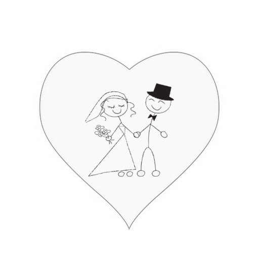 Wedding Hearts Stick Figure Bride & Groom Wedding Heart Sticker ...