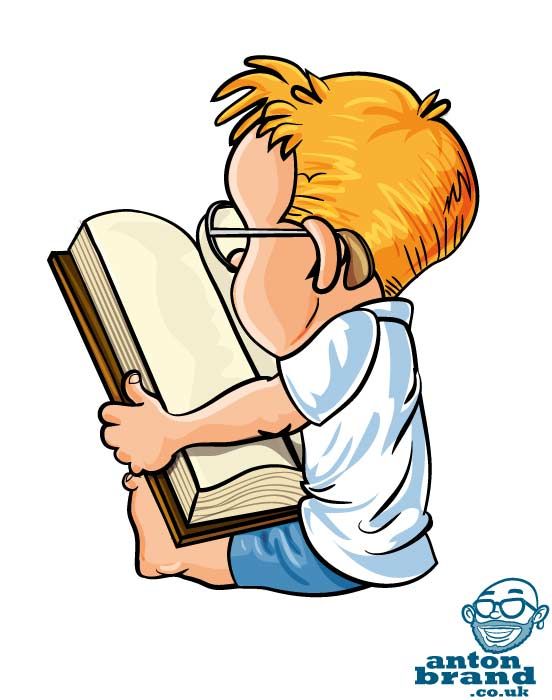 Jan 4 Cute little cartoon boy reading a big book | Cartoon ...