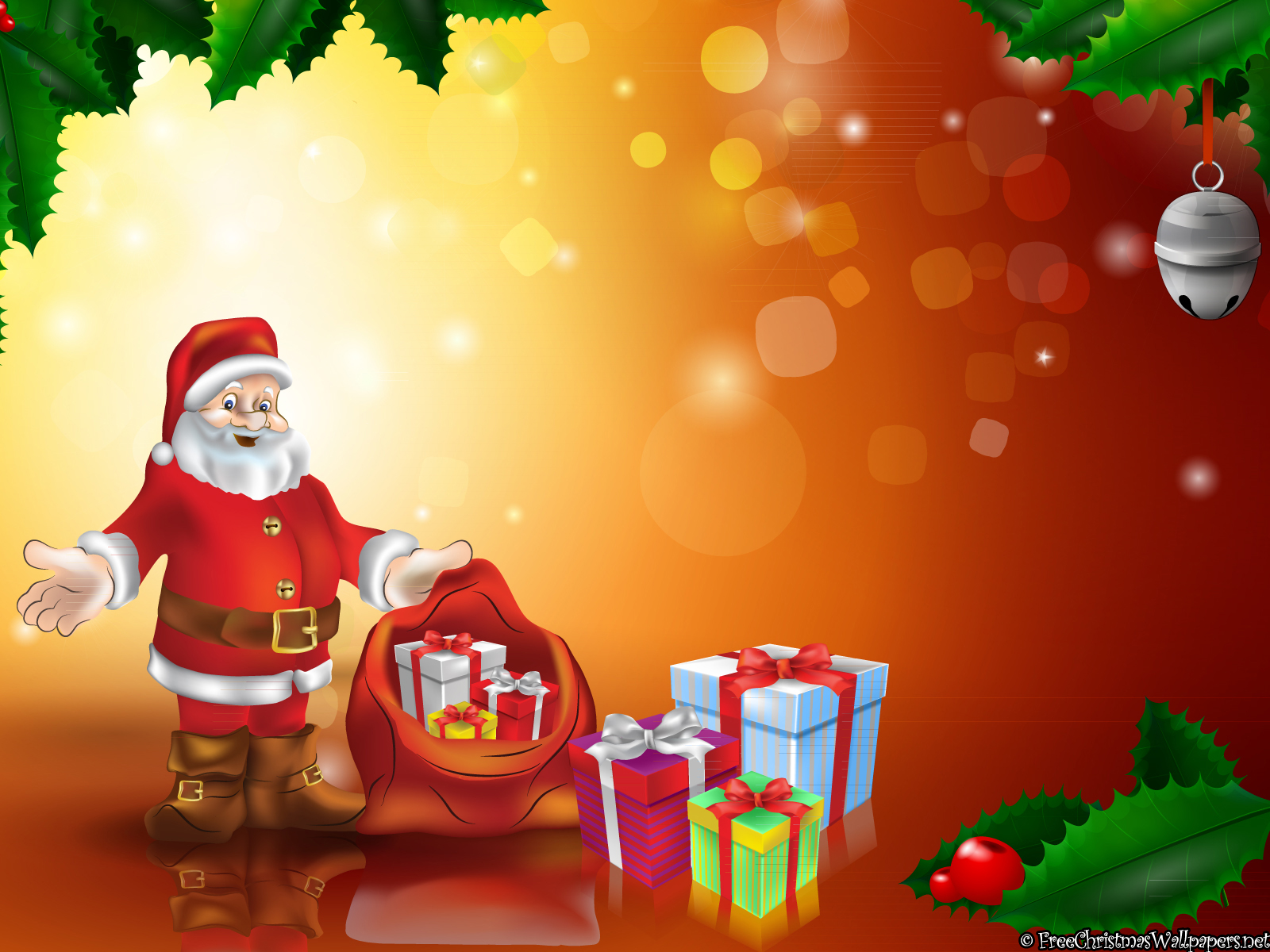 Santa and Xmas Gifts Wallpaper