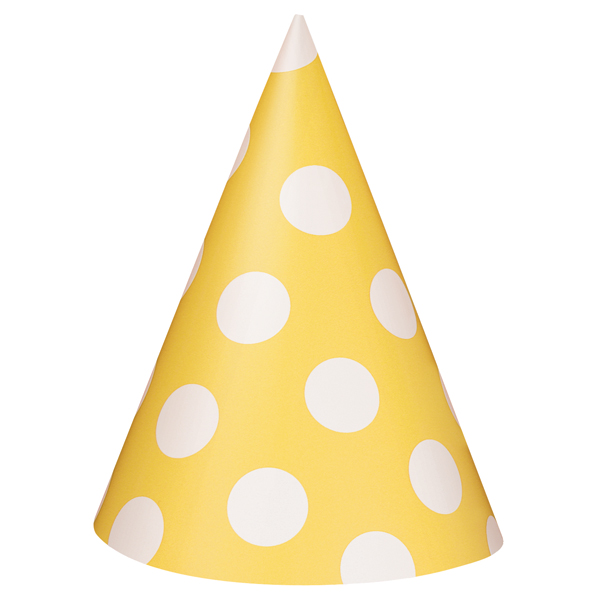 Yellow Polka Dot Party Hats (8) at Birthday Direct