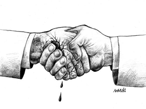 shaking hands By Medi Belortaja | Politics Cartoon | TOONPOOL