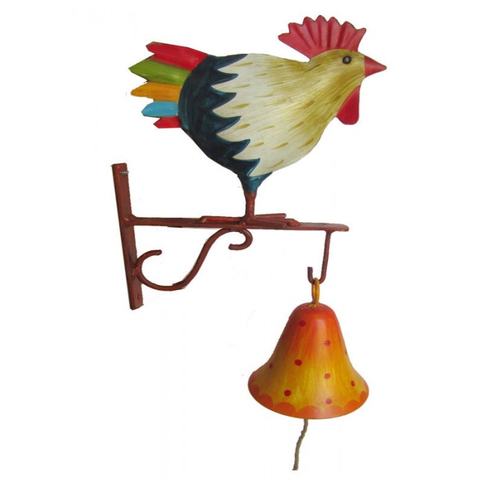 Painted Cockerel Bell and Bracket