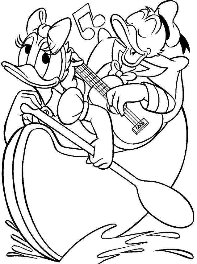 Donald Duck Playing Guitar Alongside Boyfriend Coloring For Kids ...