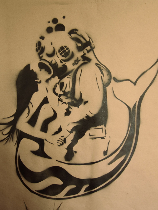 Mermaid and Deep Sea Diver Stencil on Behance