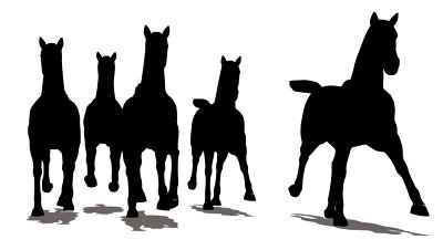 Run Of Herd Of Horses, The Front View, Black Silhouette On White ...