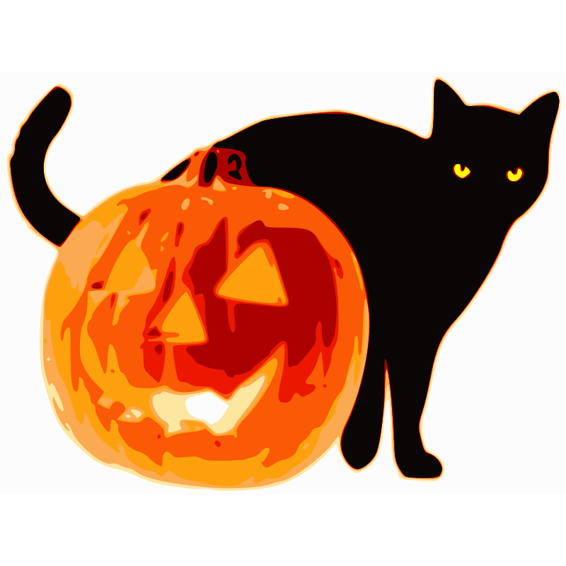 Clipart - Cat and Jack-O-Lantern