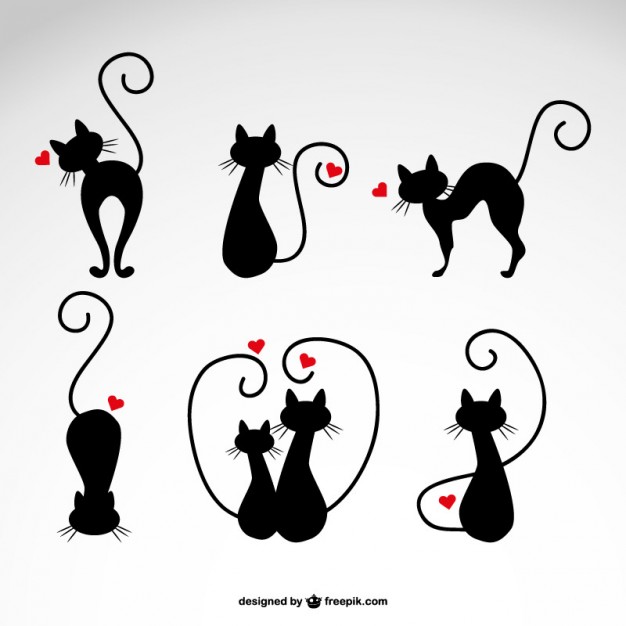 Stock Vector Illustration: Black cat silhouette collections Vector ...