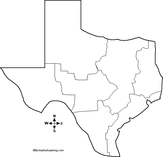 Natural Features of Texas, Outline Map Unlabeled ...