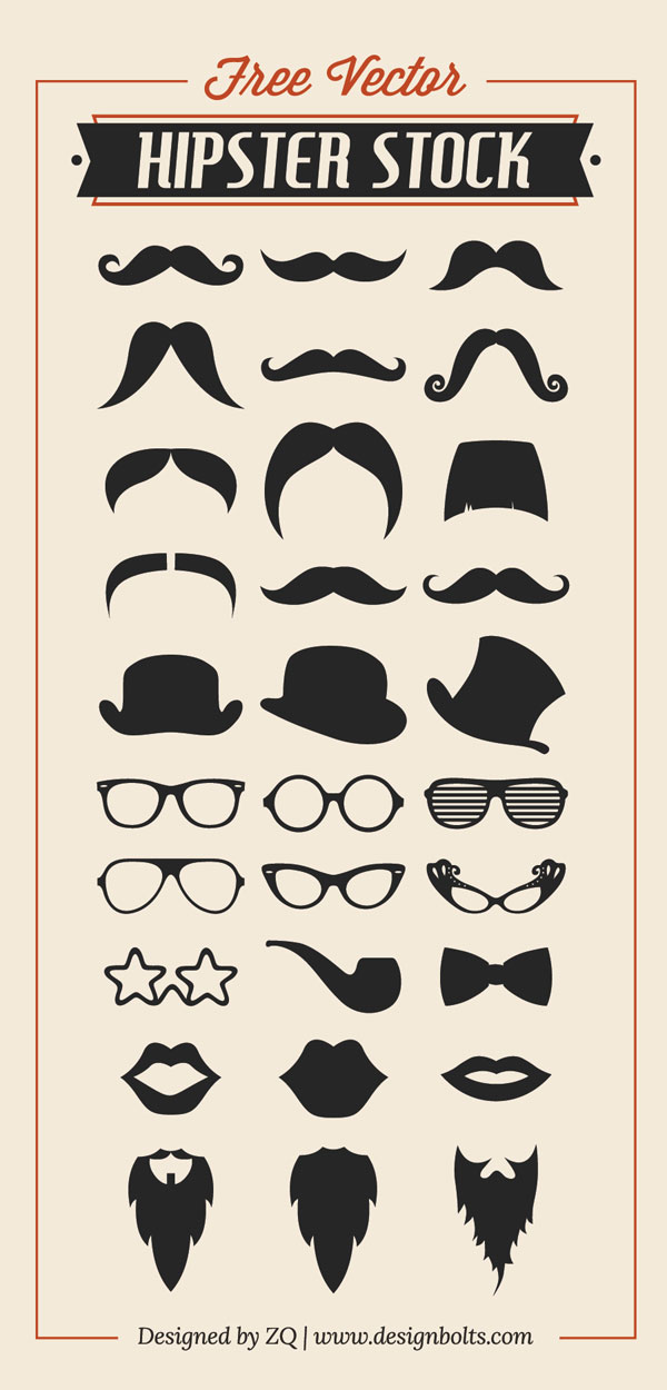 Free Vector Hipster Stock | Mustache, Beard, Charlie Hat & RayBan ...