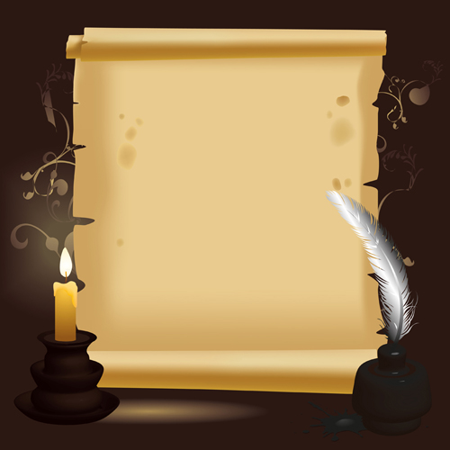 Old Paper Scrolls and candle design vector 03 - Vector Other free ...