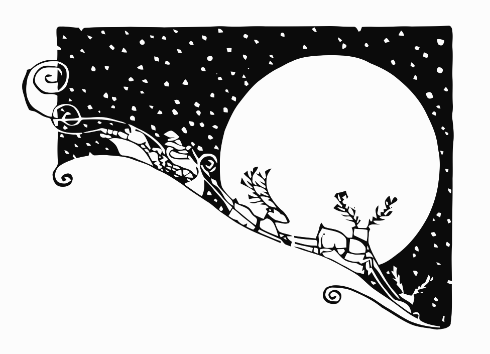 santa claus sleigh reindeer snow night moon - Retrographix Clipart