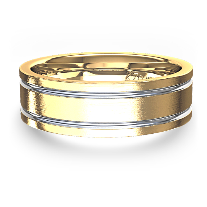 Carved Men's Two Tone Wedding Ring in 14K Gold