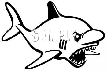 Black and White Clipart Picture of Mean Looking Shark ...