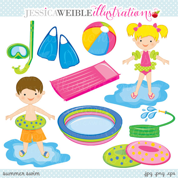 Summer Swim Cute Digital Clipart - Commercial Use OK - Swimming ...
