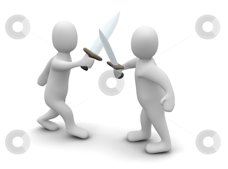 Fighting with swords. 3d rendered illustration isolated on white ...