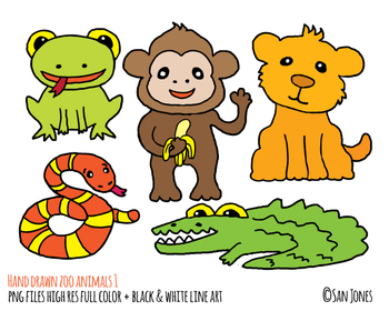 Zoo-Animals-Clip-Art-Hand-Drawn-Zoo-Animals-BW-Line-Art-Included ...