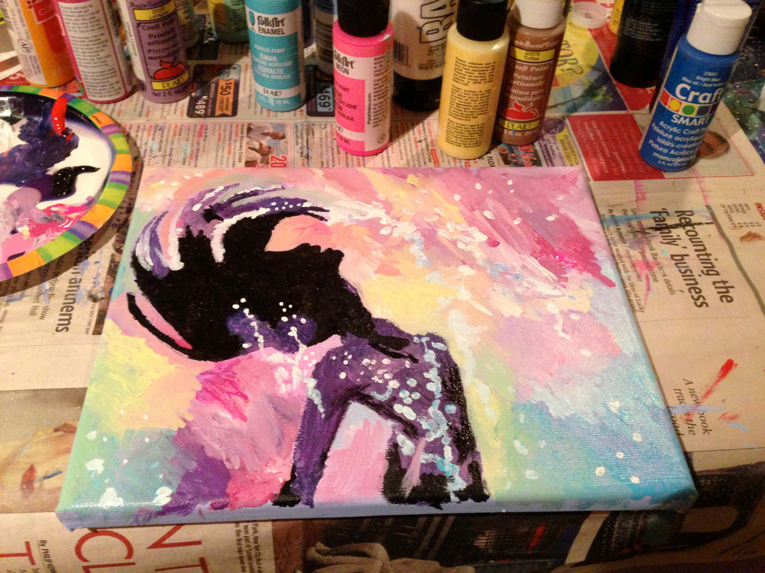 The Little Mermaid Silhouette Abstract Painting by WonderlandShops