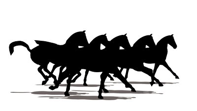 Run Of Small Herd Of Horses, Black Silhouette On White Background ...