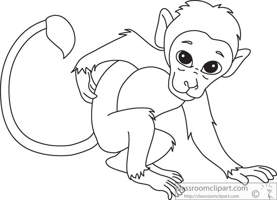 Animals : monkey-scratching-back-black-white-outline-914 ...