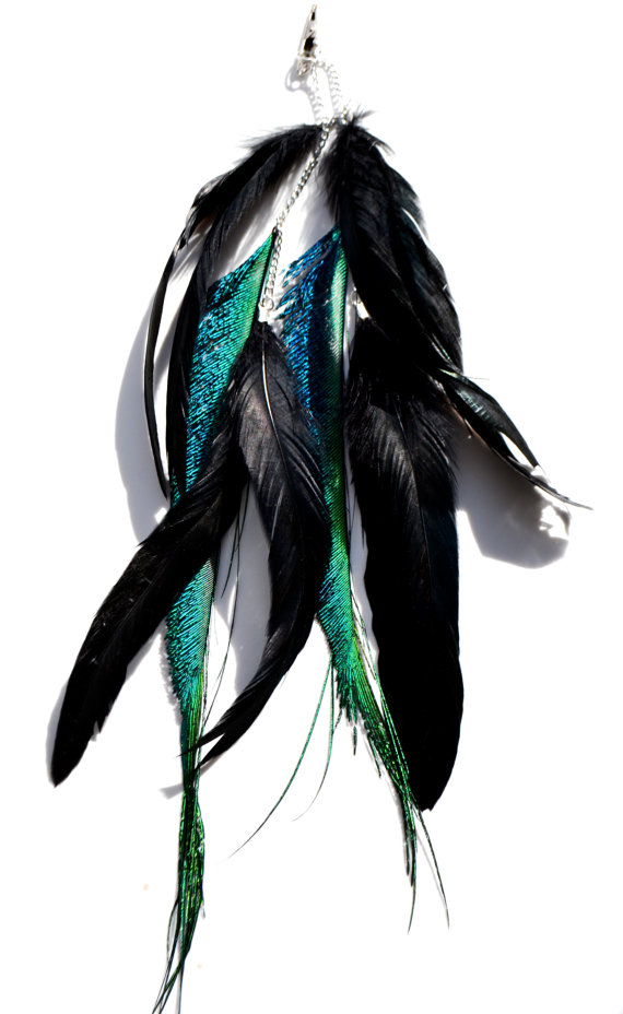 Iridescent Peacock Feather Hair Clip by francisfrank on Etsy