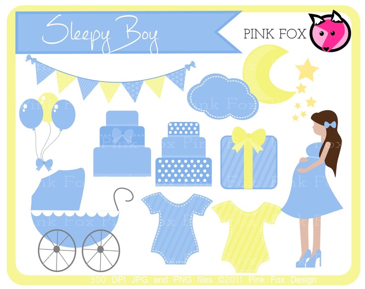 INSTANT DOWNLOAD - Baby boy shower clipart - cake - moon and stars ...