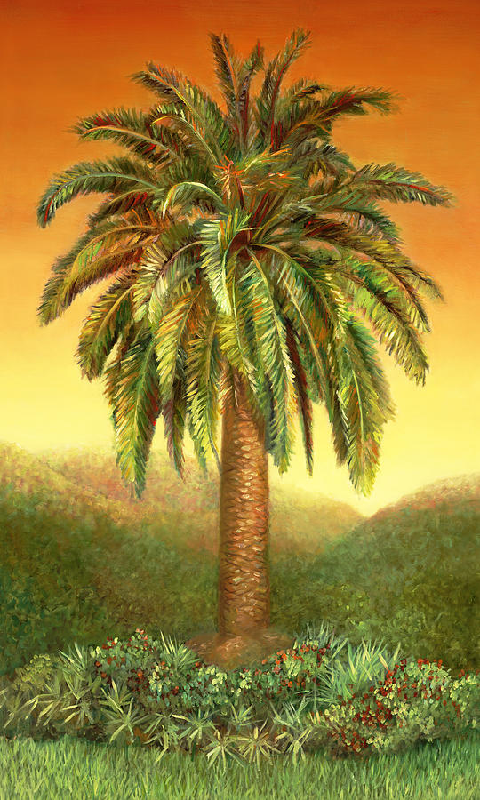 Palm Tree At Dawn In Rust by Nancy Tilles