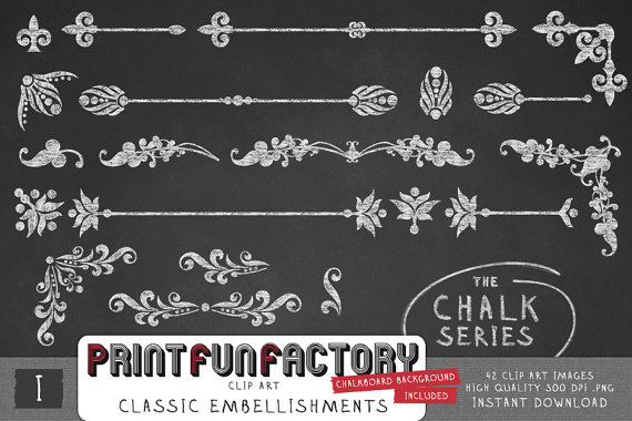 Chalk classic embellishments 1 clip art INSTANT by PrintFunFactory