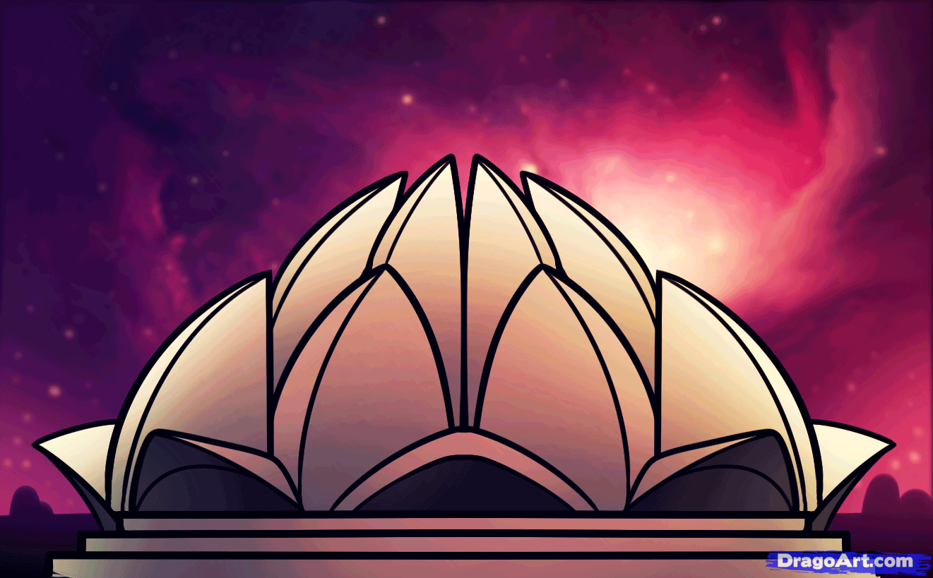 How to Draw the Lotus Temple, Lotus Temple, Step by Step ...