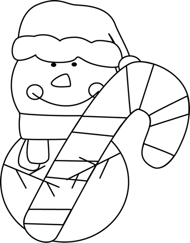 Black and White Christmas Snowman with Candy Cane Clip Art - Black ...