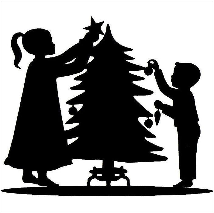 10 x "CHILDREN DECORATING THE CHRISTMAS TREE" SILHOUETTE DIE CUTS ...