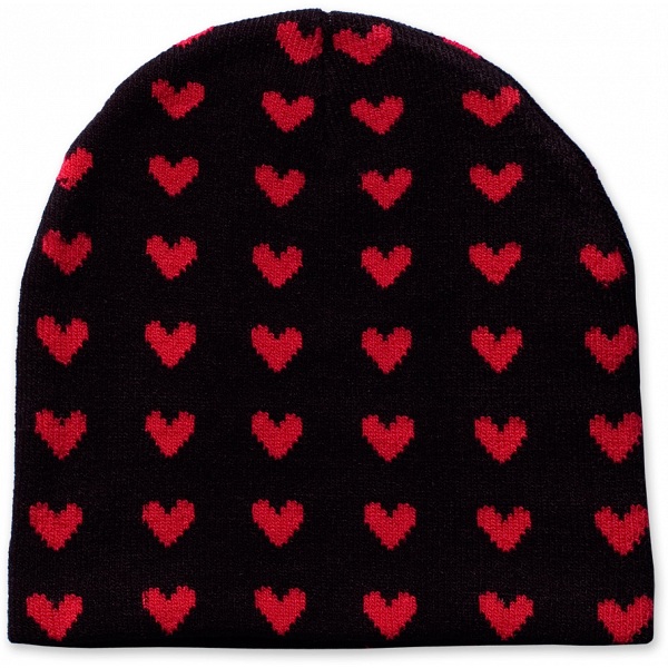 Baeres Black With Red Hearts Winter Goth / Gothic / Emo Beanie Cap