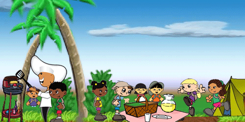 fun picnic scene with cartoon characters-nutrition explorer kids ...