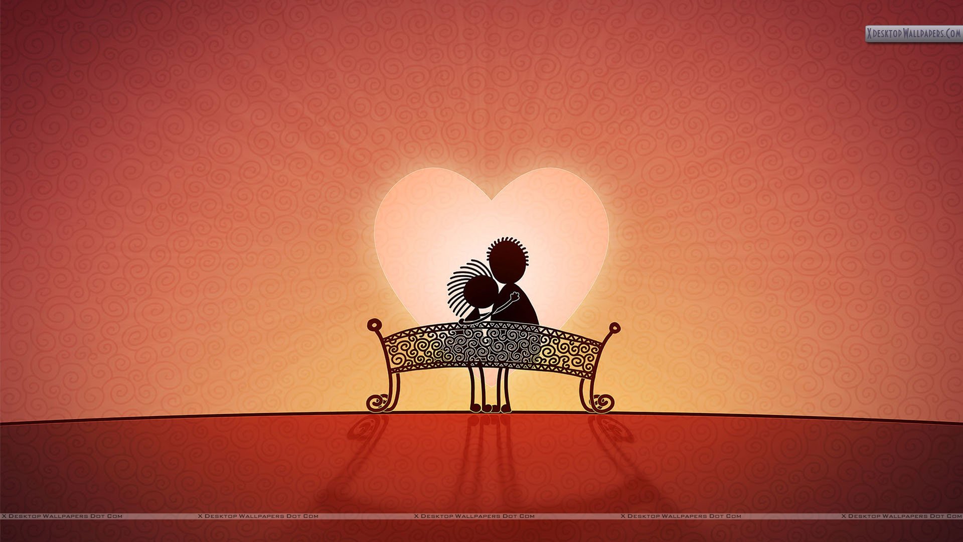 Artistic Cartoon Couple Sitting On A Bench Wallpaper