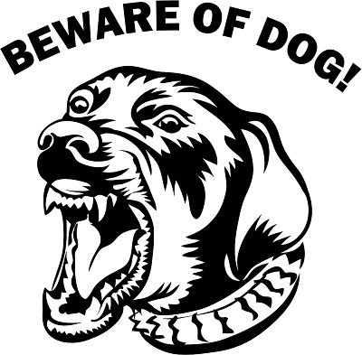 A dogs face that above reads Beware of Dog! - Royalty Free Images ...