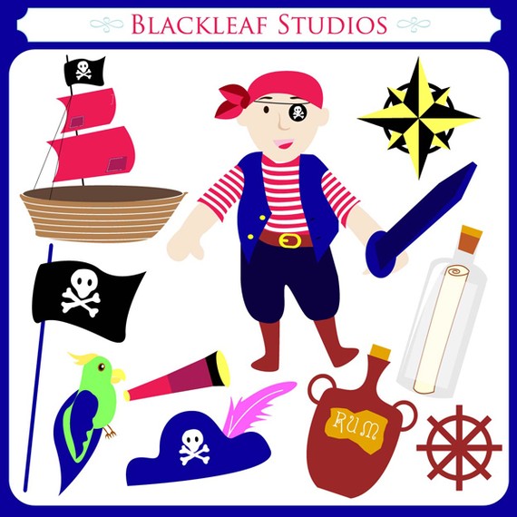 Pirates digital clip art set ahoy caribbean by blackleafdesign