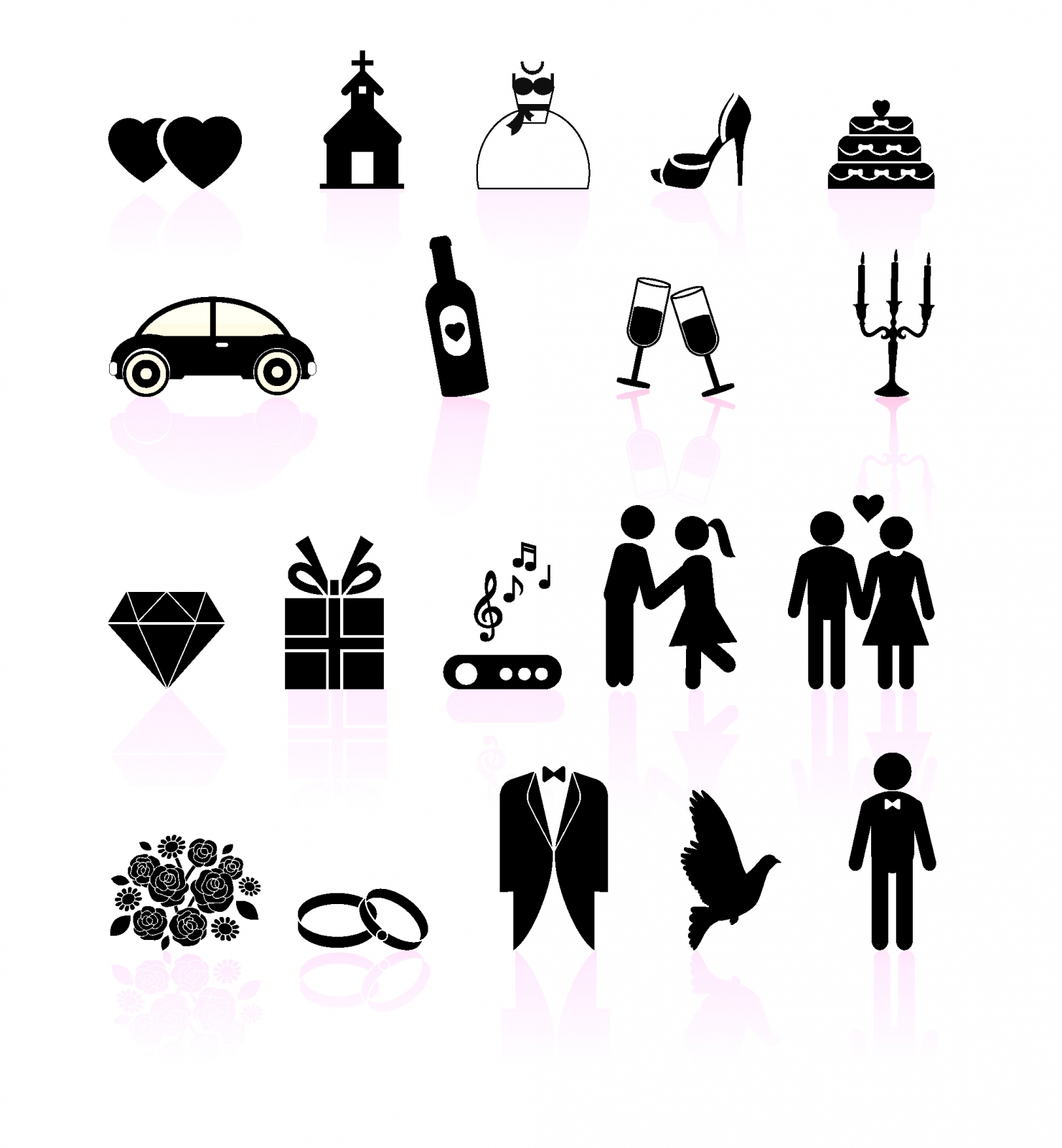 Wedding day black and white set icons Free Vector / 4Vector
