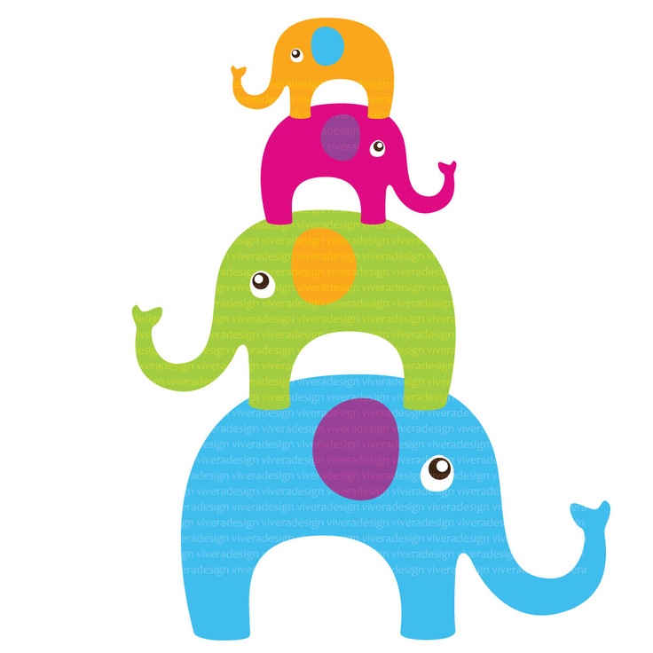 Digital Clip Art - Bright Elephants - 15 Elephants in Bright Colors