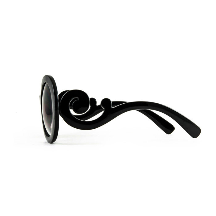 Baroque Swirl Round Sunglasses Black Smoke Gradient Lens Free Case ...