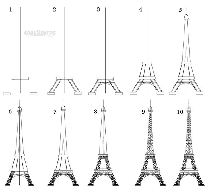 How To Draw The Eiffel Tower (Step by Step Pictures) | Cool2bKids