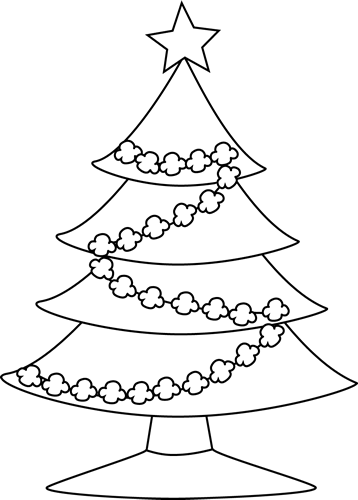 Black and White Popcorn Christmas Tree Clip Art - Black and White ...