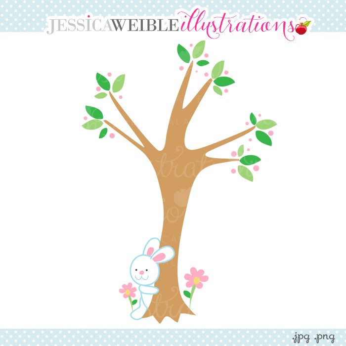 Easter Bunny Behind Tree Clipart - JW Illustrations