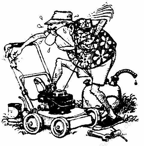 man and lawnmower cartoon - farming clipart