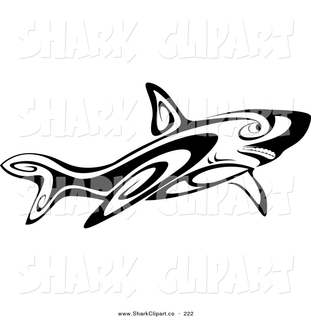 Clip Art of a Tribal Designed Shark Black and White by Seamartini ...