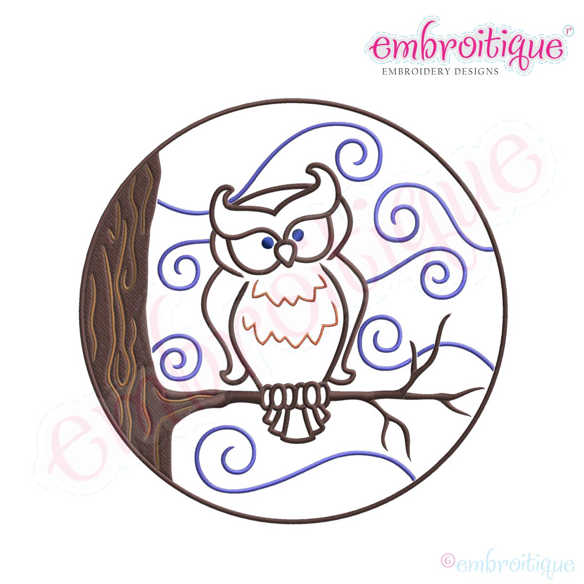 April - June - Halloween Swirly Circle Owl in Tree Embroidery ...