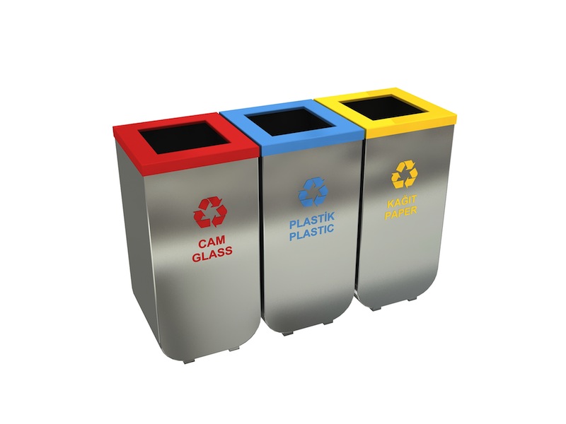 MAK 628A Modular office recycling bins stainless 3x50L