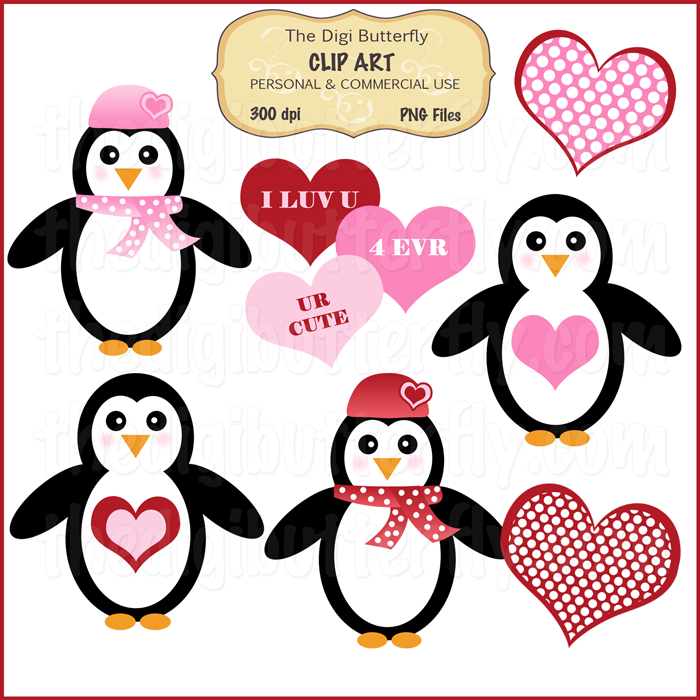 Valentine's Penguins Clip Art Set