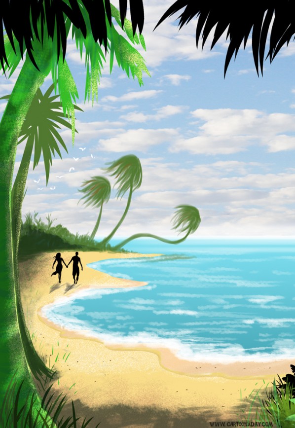 Cartoon Island Paradise Painting ❤ Cartoon