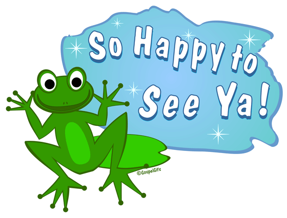 Free Christian Clip Art: Little Green Frog (#1) So Happy to See Ya!