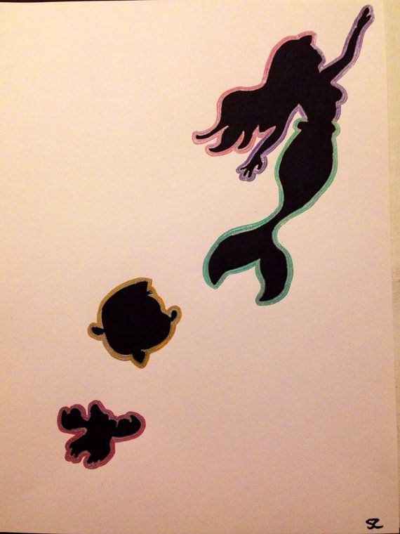 The Little Mermaid Silhouette Marker Drawing Art Artwork Disney on ...