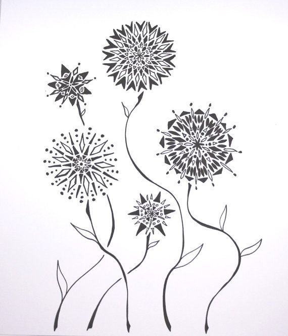 Mandela Garden . Abstract Pen Drawing Flowers . Original Pen ...